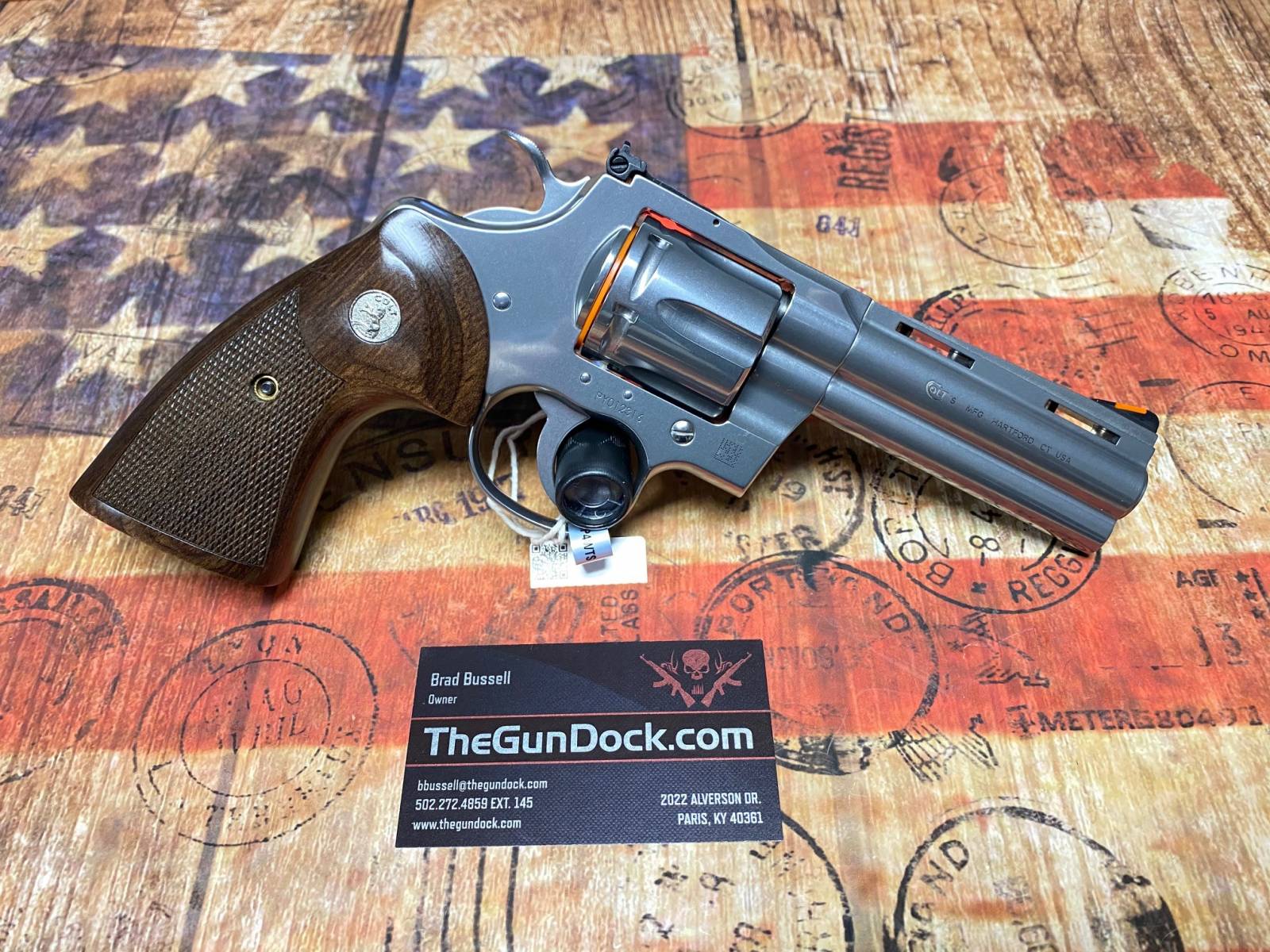 Colt Python .357 Magnum Revolver 4.25" Barrel 6-Rounds Walnut Target Grips Semi-Bright Stainless Steel Finish